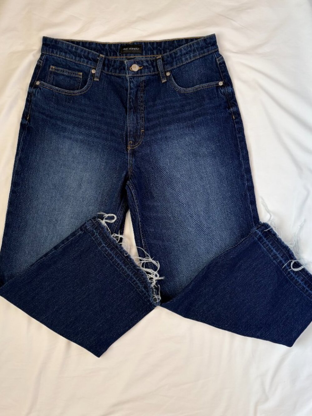 Free Assembly Wide Leg Jeans Raw Hem Dark Wash Denim 12 - Picture 3 of 10